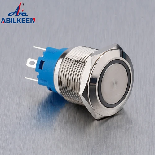 Imagen 2 del producto ABILKEEN-interruptor de botón de cabeza redonda y plana, 19mm, con anillo LED, función de iluminación momentánea/enganche, pulsador 1NO1NC de 5 pines