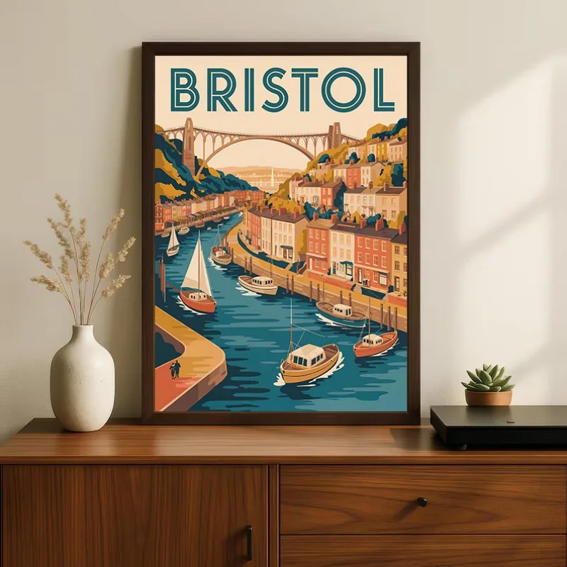 70s Style Vintage Coastal Cities Naples Greece Bristol Travel Illustration Poster Wall Art Pictures Canvas Painting Home Decor