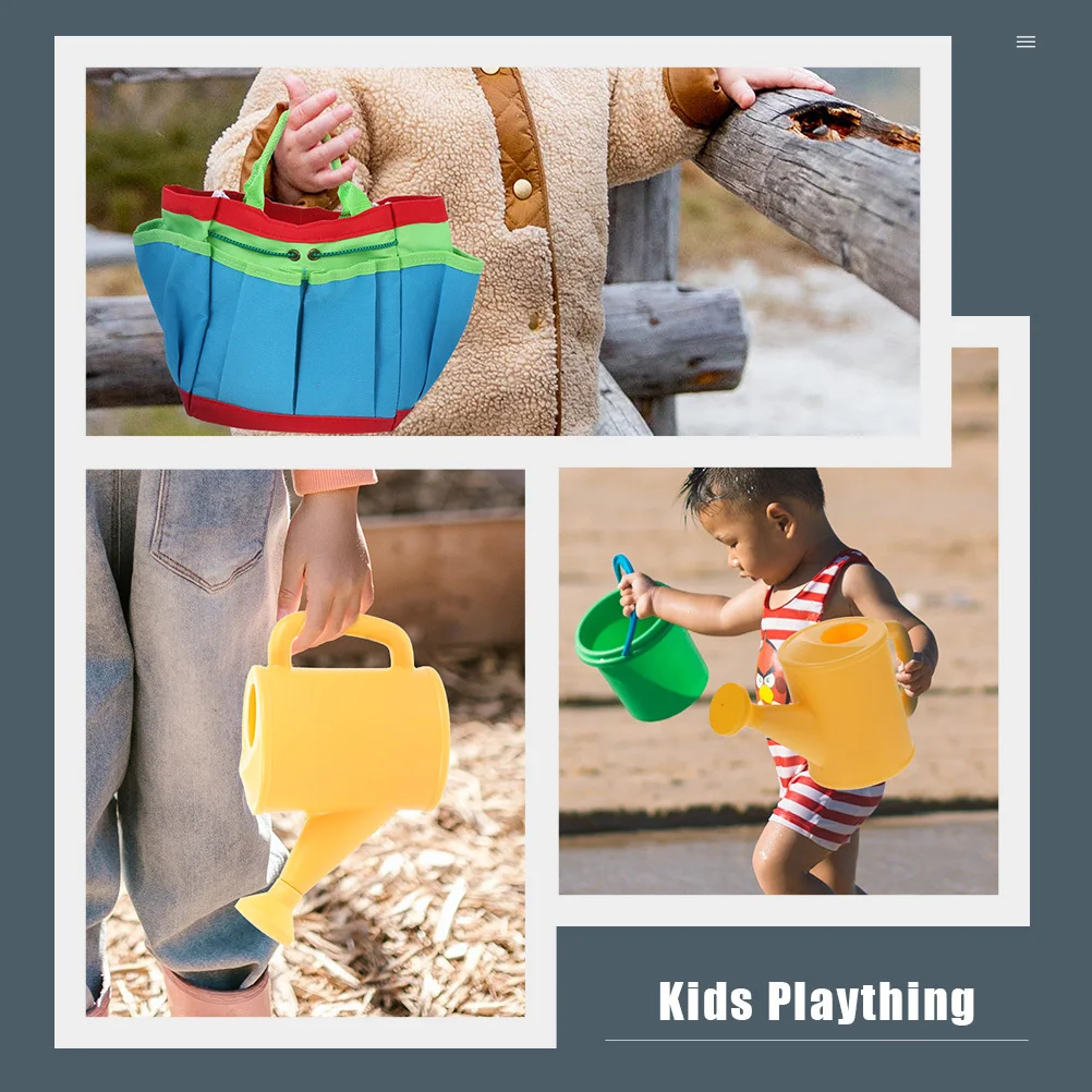 1 ensemble de Pot d'arrosage en plastique, sac en tissu, Kit d'outils de jardinage pour enfants, pour la plantation en plein air, l'agriculture, ameublissement du sol, panier de fleurs portable