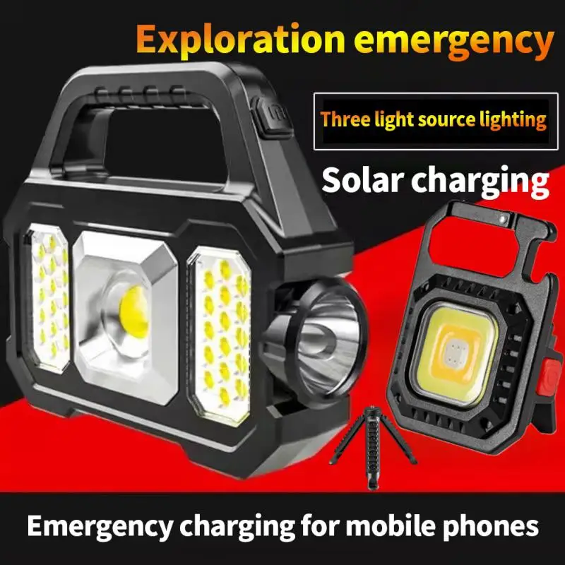 Solar Rechargeable LED Flashlight COB Zoomable Waterproof Tactical Torch Lamp Bulbs Can Charge Mobile Phone Camping Flashlight