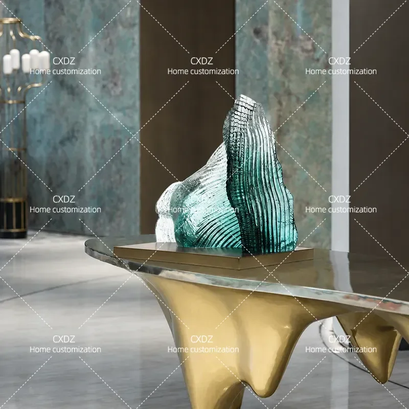Transparent Resin Rockery Sculpture Large Floor Ornament for Hotel Lobby Model Room Entrance New Chinese Style Home Decor