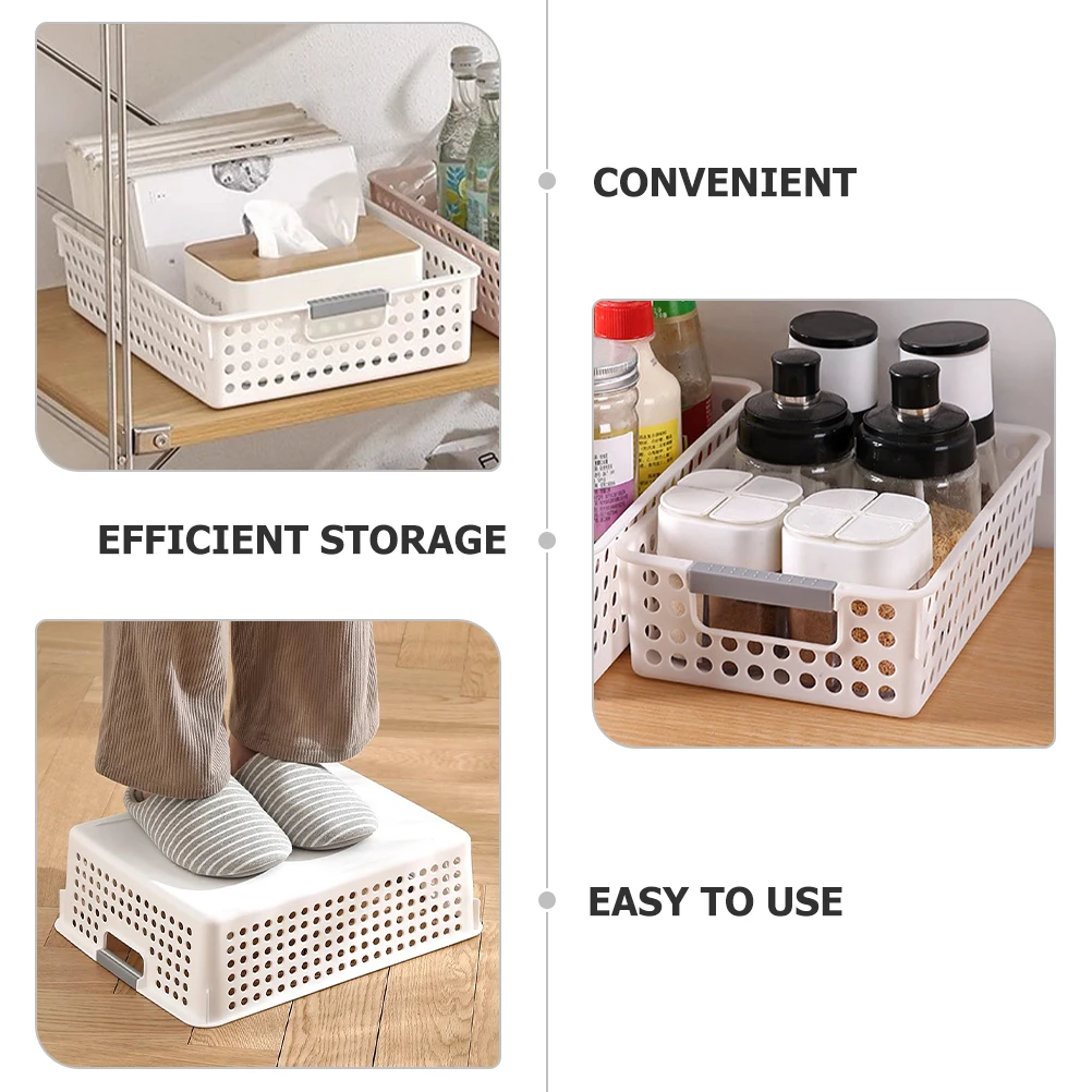 

4pcs Storage Baskets White Mid size Double sided H PP Material Stackable ganizer Kitchen Bathroom Closet Plastic Boxes