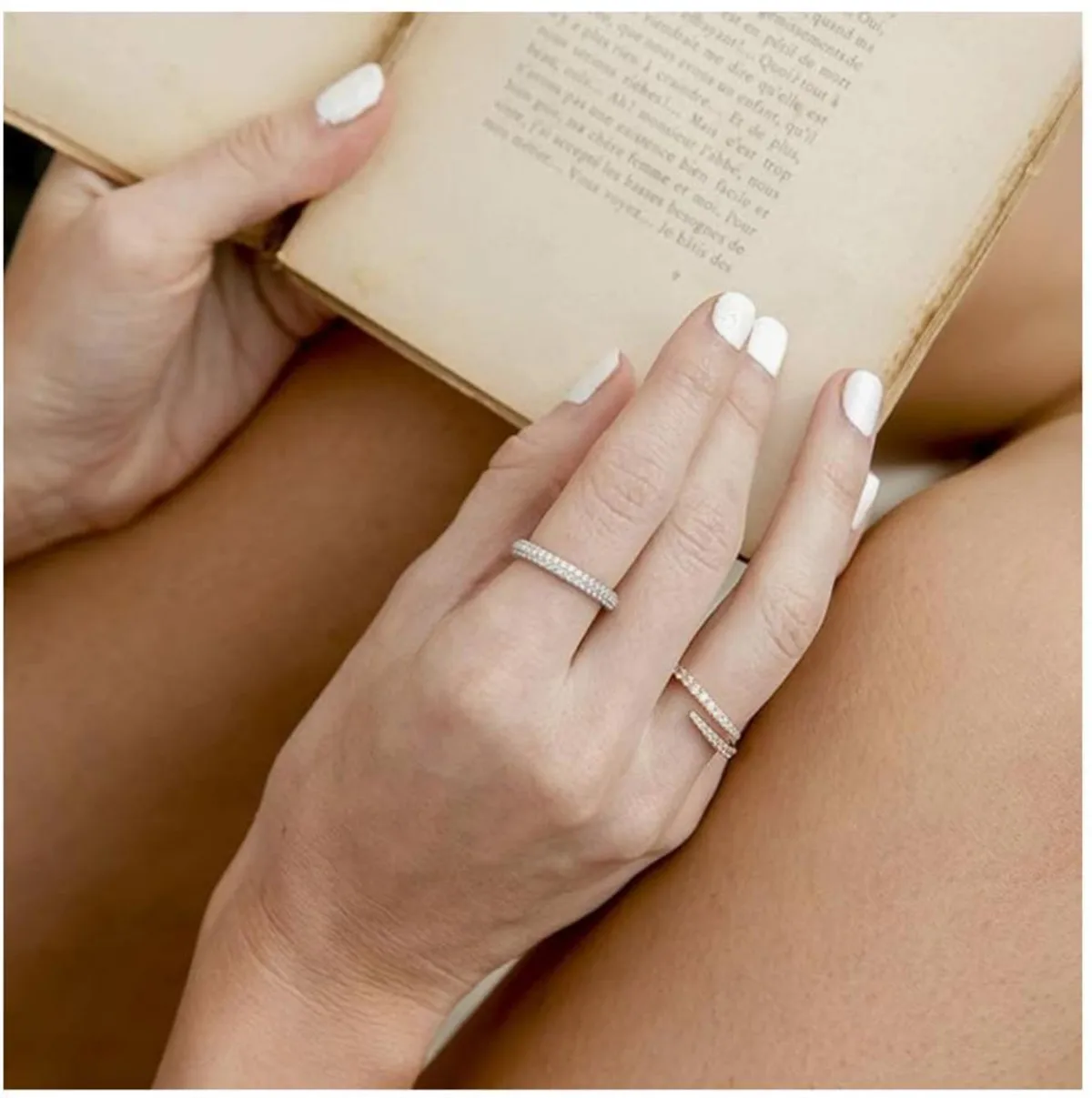 Bague de fiançailles en argent 925 plaqué or 14 carats pour femmes, ensemble de chaînes de diamant à 7 rangées de large, Moissanite, alliance complète d'éternité