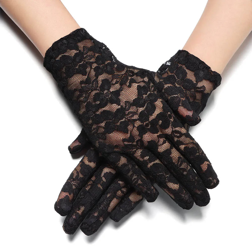 

Female Short Driving Bride Lace Gloves Sunscreen Gloves UV Protection Gloves Hollow-Out Mittens