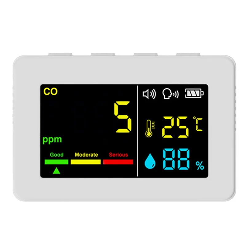 Medidor portátil de qualidade do ar 3 em 1, testador de temperatura e umidade co, monóxido de carbono com alarme de voz