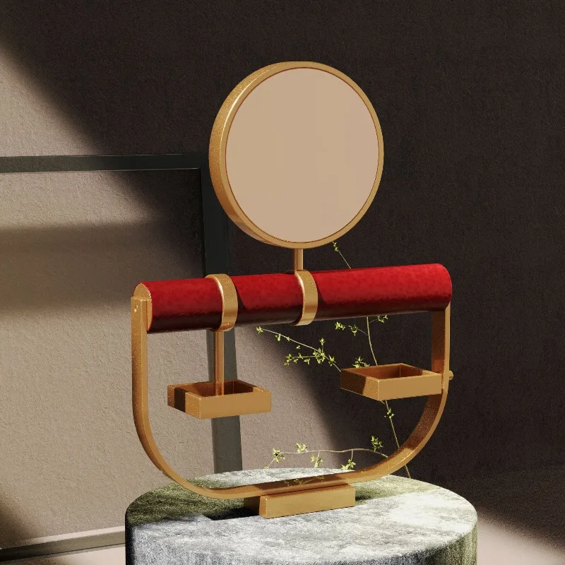 Retro Toilet Makeup Mirror Leather Craft Beauty Bronze Bathroom Mirror Wall-mounted Bathroom Double-sided Display
