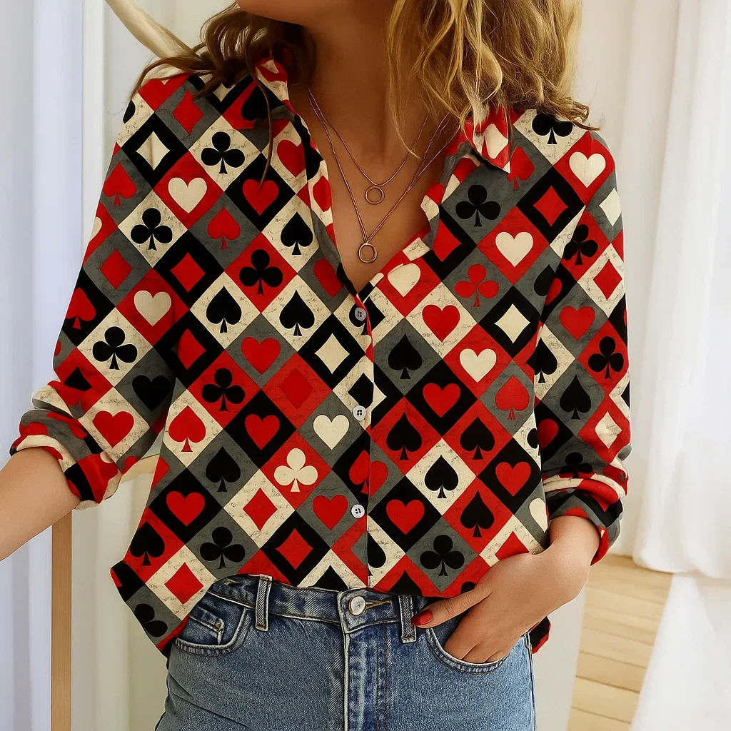 المرأة بوكر نمط طويلة الأكمام س الرقبة قميص موضة جديدة شخصية بلوزة عادية الخريف الشتاء قميص الإناث بلايز الربيع