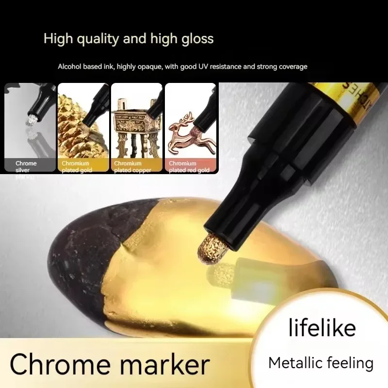 Chrome Mirror Electroplating Marker 0.7/1.0/2.0/3.0mm Paintbrush Silver Gold Yellow Red For Hand Coloring Graffiti Paintbrush image 4