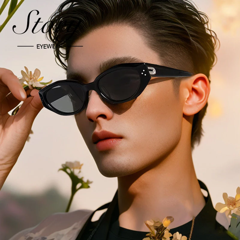 HISTORIA, gafas De Sol ovaladas con remaches a la moda Vintage para Mujer y hombre, gafas De Sol estilo ojo De gato De tendencia coreana, Lentes De Sol para Mujer S20257K