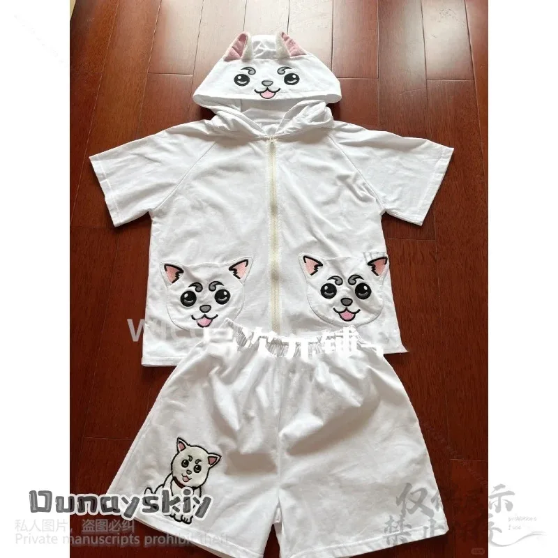 

COSda@Sadaharu Cosplay Anime KINTAMA Costume Japanese Kawaii Short-sleeved Shorts Hooded Suit Cartoon Furry Jirai Kei Girls Hall