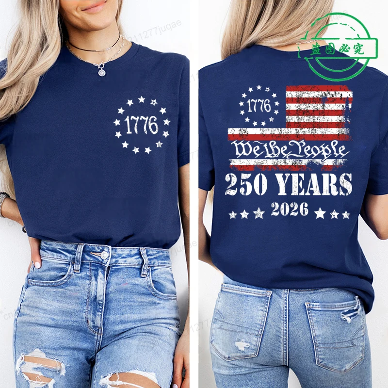 Summer Short Sleeve T-shirt Vintage Independence Day Women's Loose Casual Soft Plus Size Top 250th America Anniversary Shirts