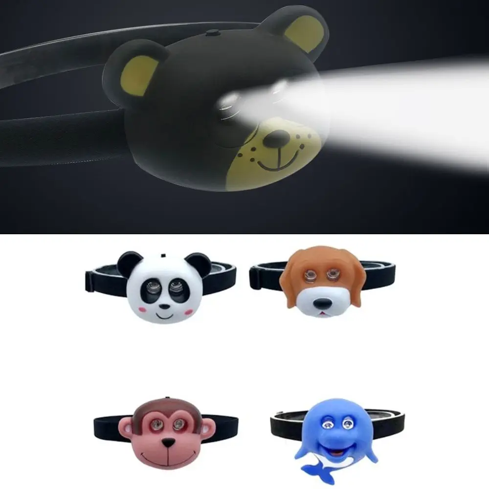 Mini Running Riding Light with Headband Head Torch Child\'s Headlight Cartoon Animal Headlamp SOS Flashlight Kids Gift