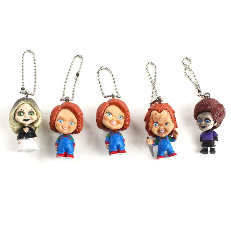 5pcs/Set Child's Play Chucky Tiffany Glen Mini Pendants Figures Toys Dolls Chucky Keychains Bride of Chucky Toys Pendant PVC