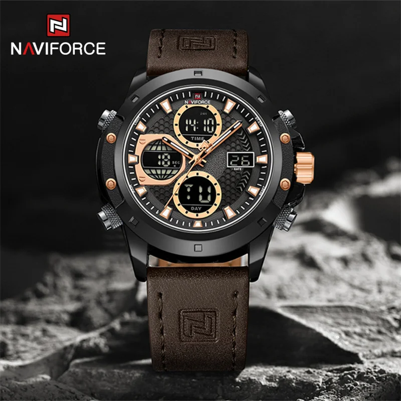 NAVIFORCE-Montre-bracelet à quartz numérique étanche pour homme, montres de sport, militaire, LCD, Shoous, réveil, 2023