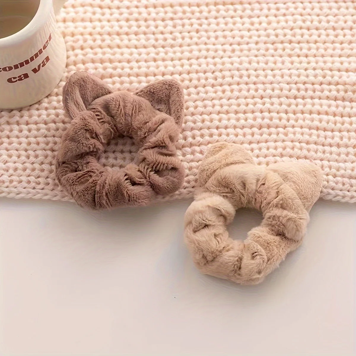 Cute Plush Hair Tie Cartoon Cat Ears Versatile Elastic Headband Female Simple Large Intestine Hair Tie Girl Headwear Daily Wear