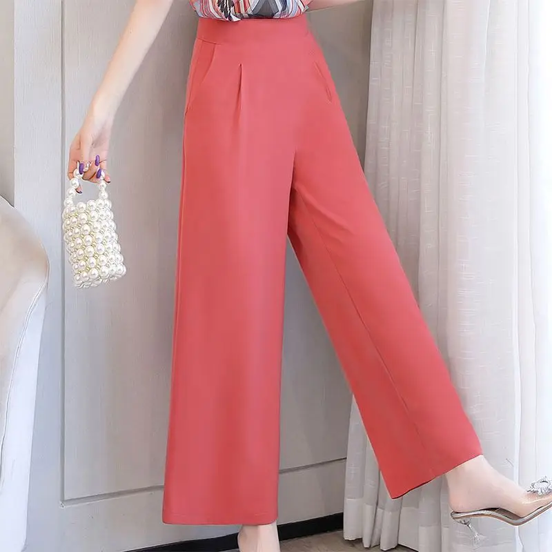 Women\'s Pullover Patchwork Lace Printed Short Sleeve Chiffon Tops Summer New Solid Wide Leg Pants Slim Fashion Two-piece Sets