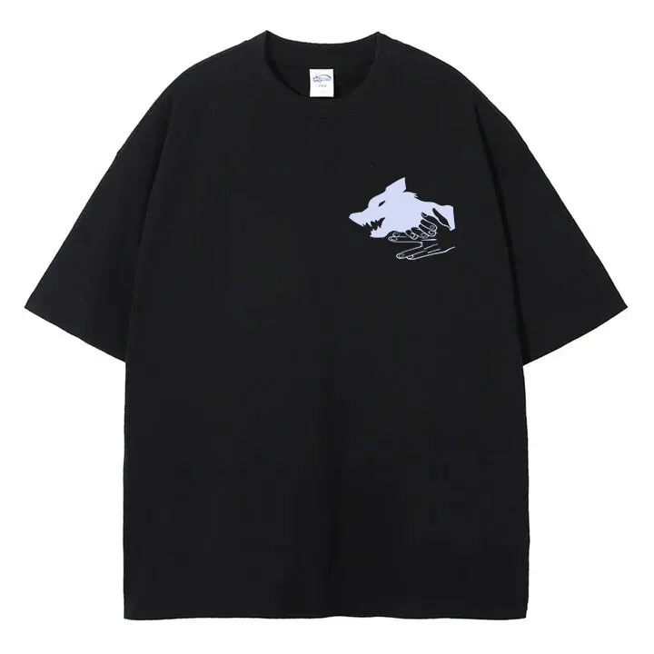 Men Streetwear Anime Graphic Print T-Shirt Summer Washed Black T Shirt Hip Hop Oversized Harajuku Tshirt Cotton Top Tee