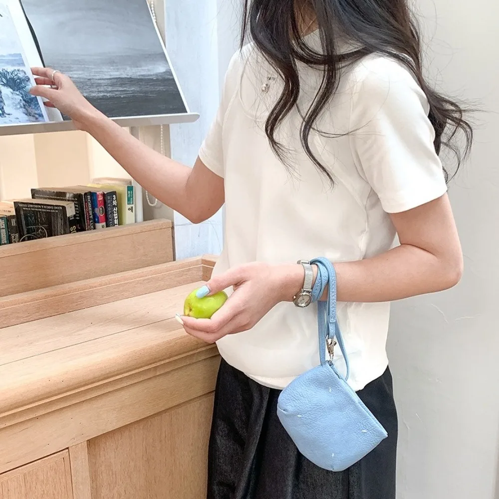 

New Neck Hanging Coin Purse Soft Leather Zipper Small Wallet Solid Color Portable Mini Storage Pouch