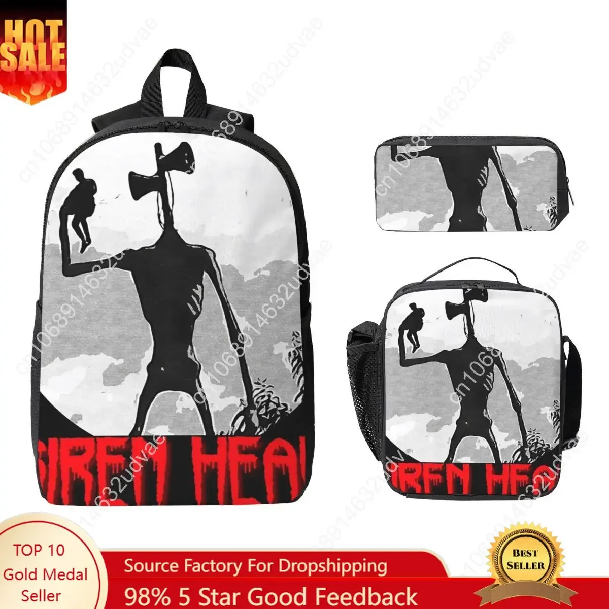 Siren Head 1 Backpack Student Boys Girls BookBag School Bag Computer Shoulder Bags 3ps Insulated Lunch Bag Pencil Case
