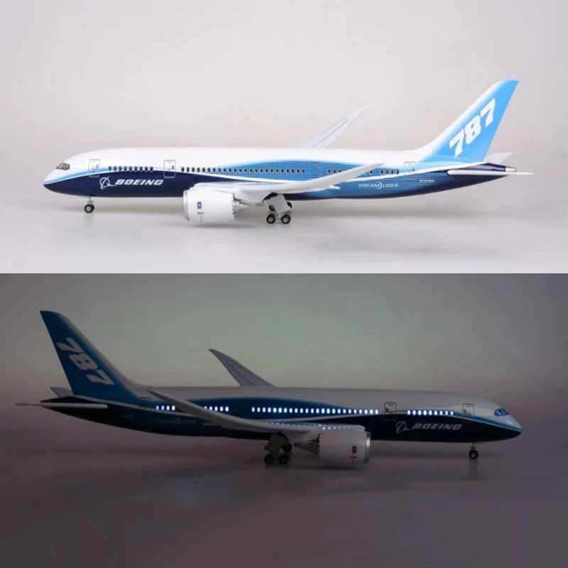 1:130 Scale Model Jet Boeing 787 Plane Model Aircraft Model Kits Display Diecast Airplane Model for Adults with LED Light(Touch