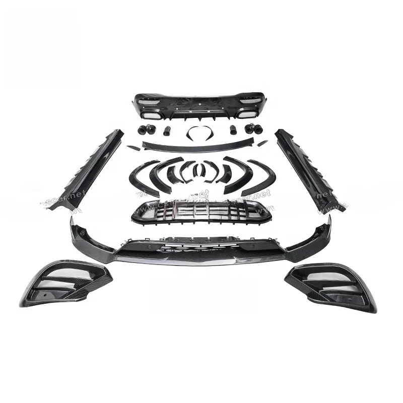 Carbon fiber body kit upgrs MB GLE C167, including front lip, rear lip, wheel arches, and side skirts.