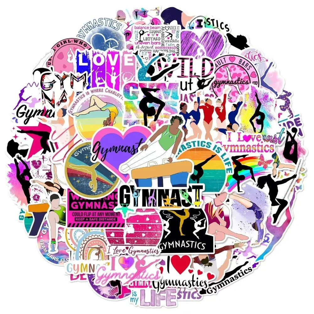 50Pcs Gymnastics Sports Doodle Stickers, Waterproof Decals for Luggage, Water Bottle, Phone Case Tablet and Guitar DIY Aesthetic