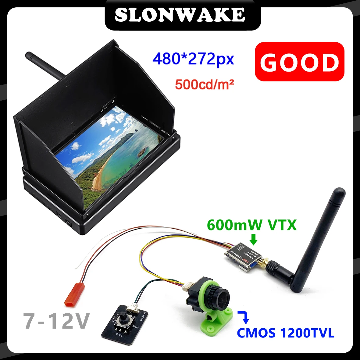 5.8G 40CH Video VTX Pit/600mW Transmitter TS5823 Pro and CMOS 1200TVL Camera with 4.3 Inch LCD FPV Monitor 480*272px Screen