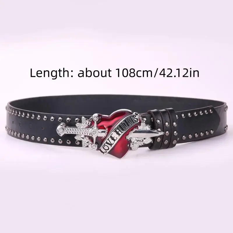Unisex Jeans Belt Sword Red Heart Goth Y2k Fashion Belts For  display picture 3