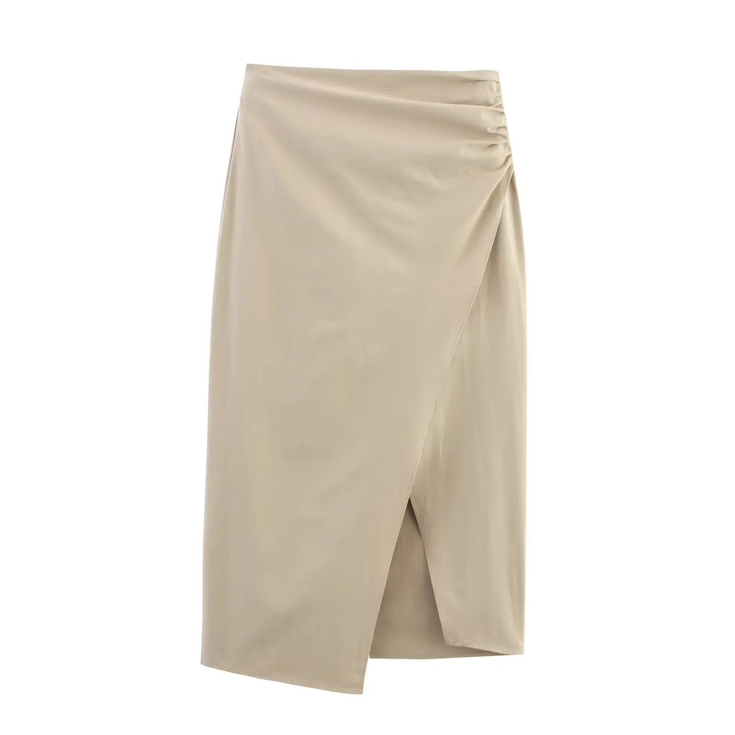 

2025 New Women's Clothing European and American Style Side Pleated High Waist Temperament Midi Skirt