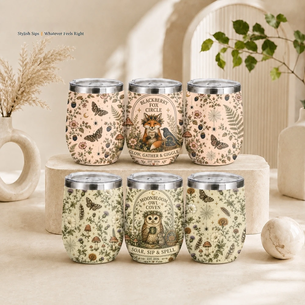 Vintage Woodland Witch Society Vacuum Flasks 12oz Insulated Stainless Steel Mug with Lid Travel Tumbler Double Wall Coffee Cup