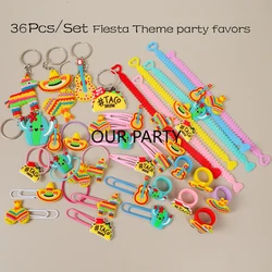 36Pcs Mexican TACO Cinco De Mayo PVC Ring Keychain Bracelet Hair Clip for Kids Fiesta Theme Birthday Party Favors Pianta Fillers