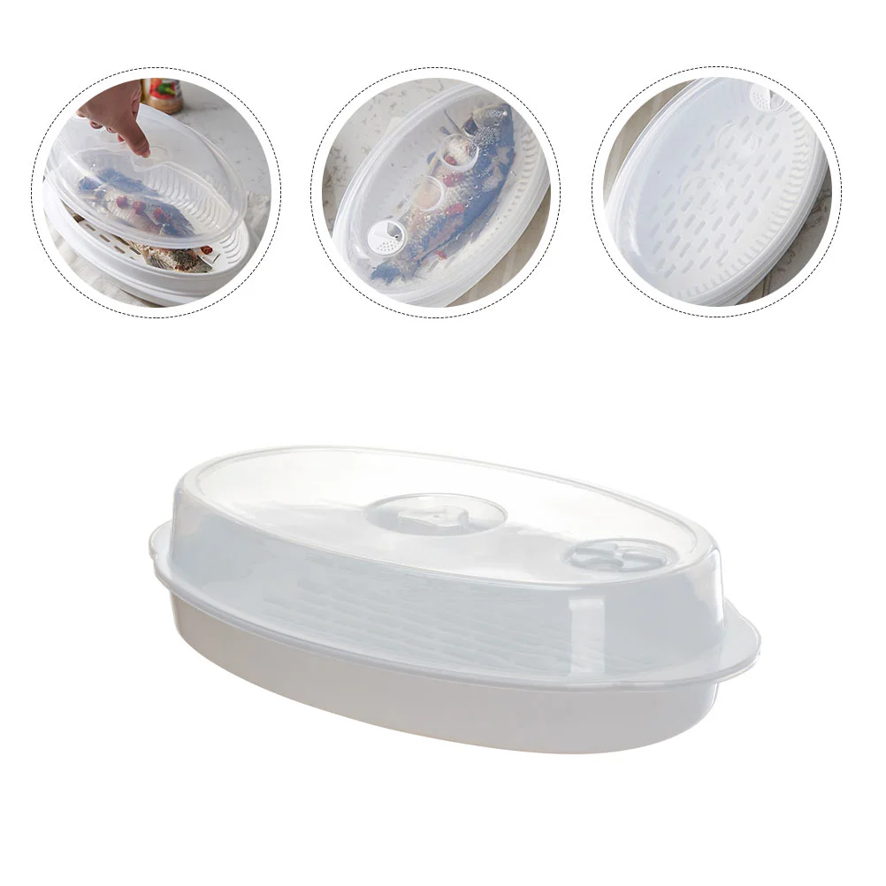 

Pot Steamed Fish Plate with Lid Steamer Microwave Vegetable Dedicated White Dumplings Dish