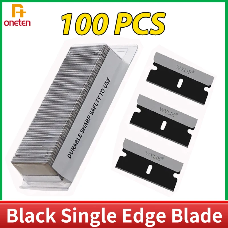 WYLIE WL-009 100Pcs Black Single Edge Blade Durable Sharp Razor For Phone Middle Frame Cover Rear Glass Scraping Pry Repair Tool