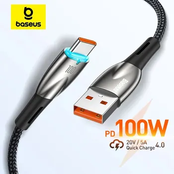 Baseus-Cable USB tipo C de carga rápida, Cable de datos para Huawei P40 Pro P30, Samsung S21 Ultra S20 Poco, 100W