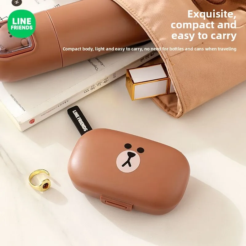 LINE FRIENDS Brown cartoon cute segmented sealed pill box mini portable moisture-proof medicine organizer anime wholesale - view 3