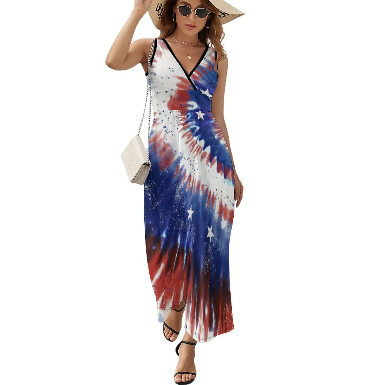 

4th of July Tie-Dye Spiral Sleeveless Dress Women dresses summer prom clothes