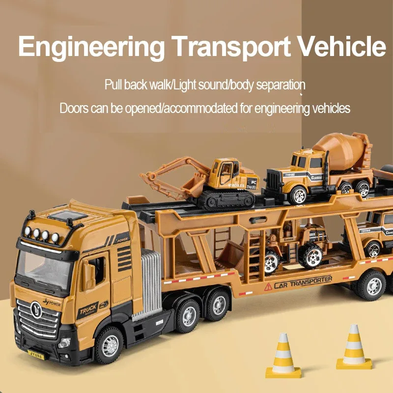 

TOPMAYA Double-Deck Transport Truck Engineering Truck Transport Trailer Acousto-Optic Boomerang Alloy Car Children's Toy Gift B3