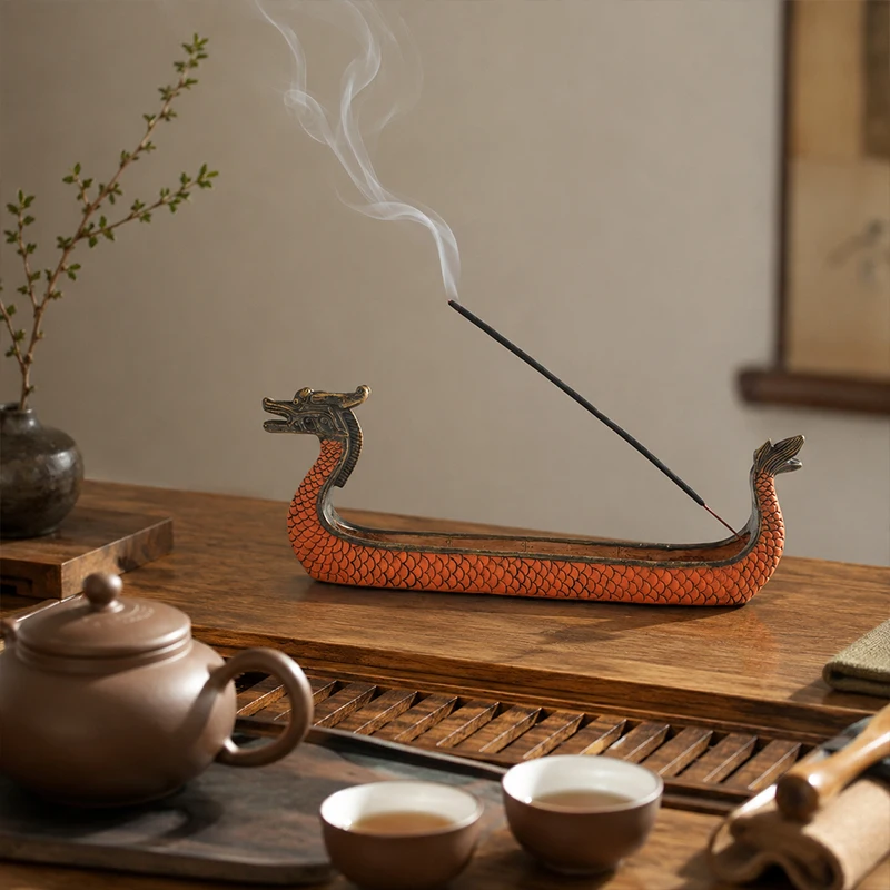 Vintage Viking Ship Resin Sculpture Craft Home Decor Ornaments Traditional Dragon Boat Festival Incense Burner Stick Holder