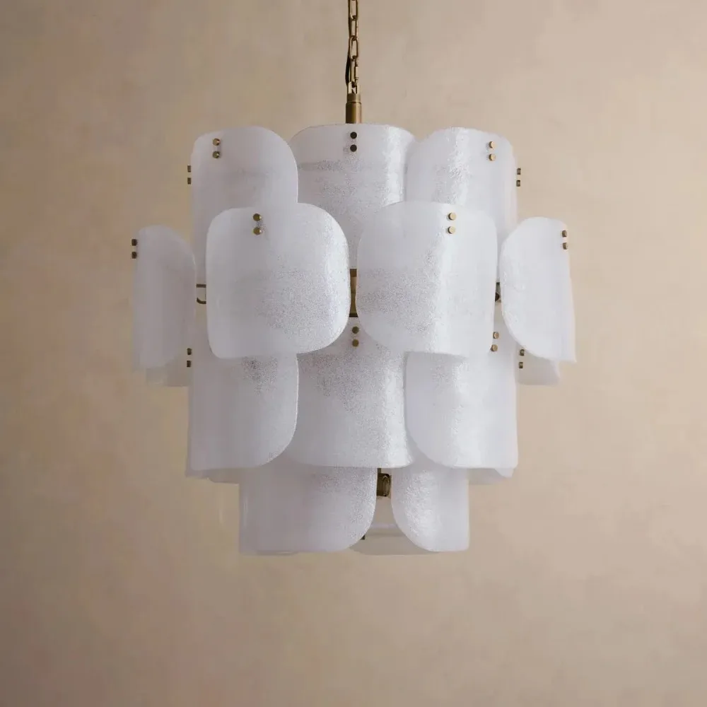 Italian Vintage 2026 Murano Glass Horn Chandelier White Gold Curved Petal Pendant Lamp Light for Living Room Dining Decor