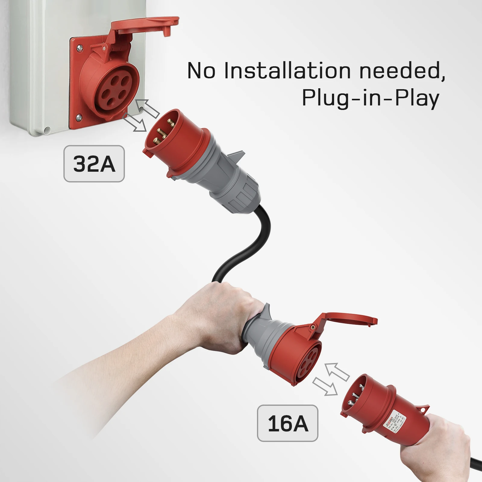 dé CEE Red 32A Male to 16A Female Adpater 1m Cable  3-Phase 400V 5-pin with Protection Class IP44 for EV Charger EVSE