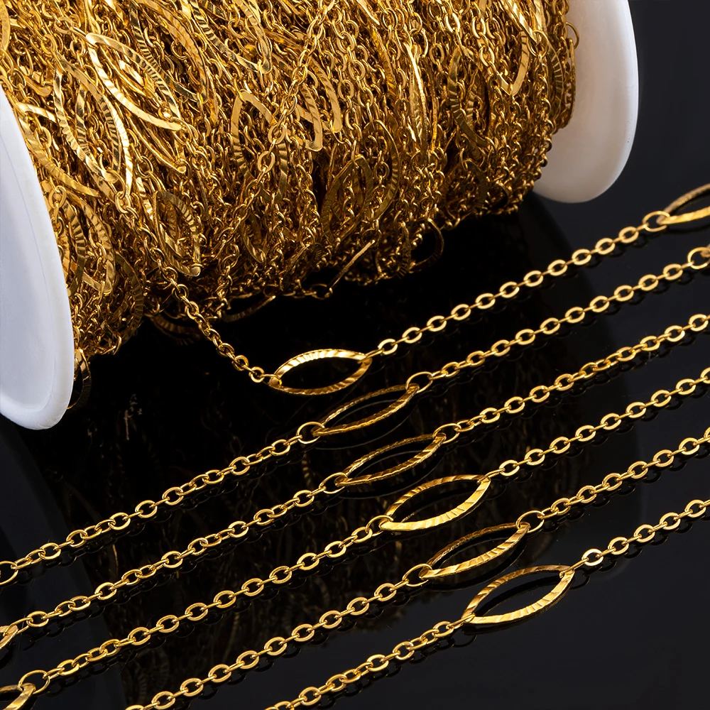 No Fade 2Meters 1Meter Stainless Steel Embossed Eye Chains Gold Color Chains Jewelry Making DIY Necklace Bracelet Accessories