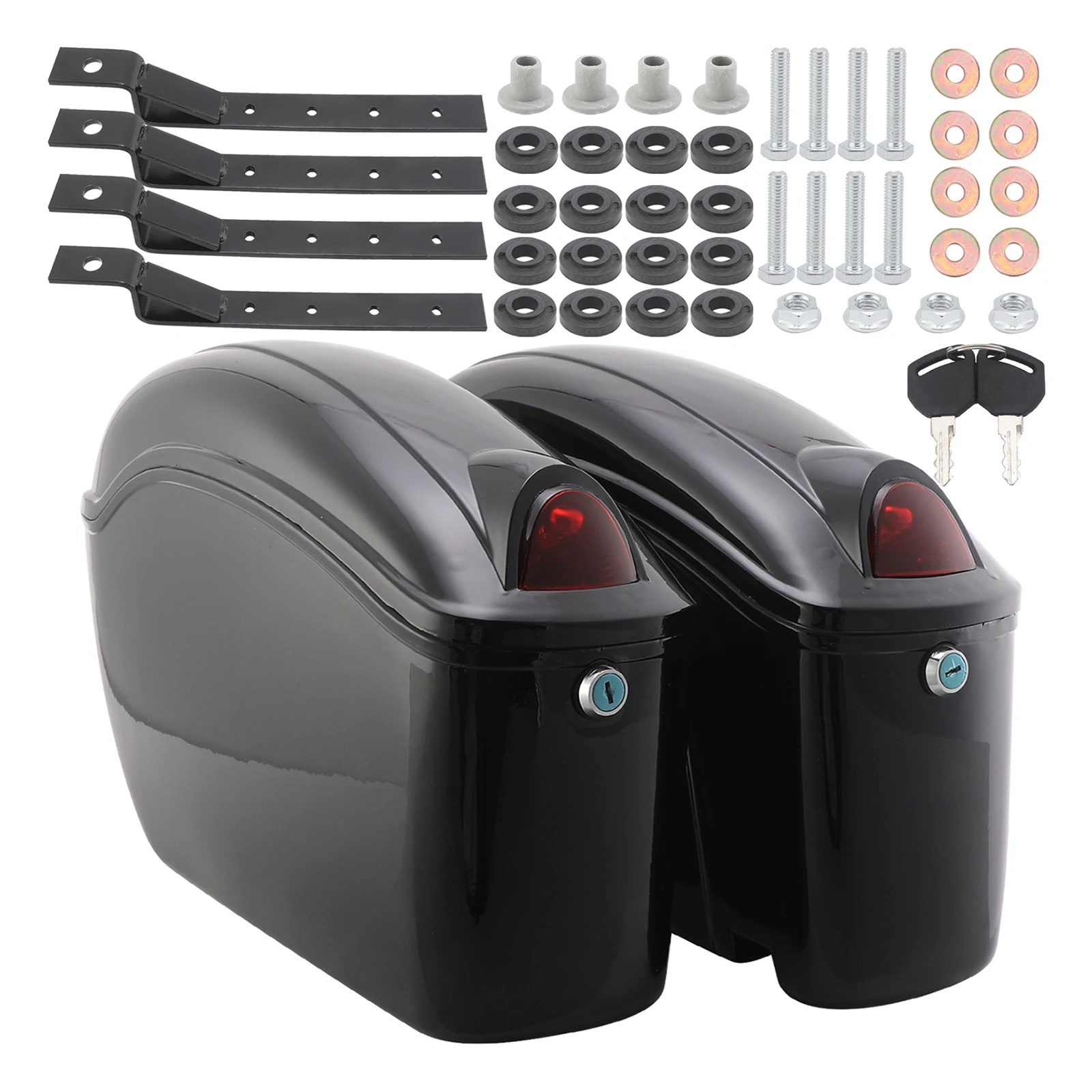 

Motorcycle Saddlebags – Large Capacity, Universal Hard Saddle Bags with Lights Mount Bracket, Replacement for Yamaha Honda