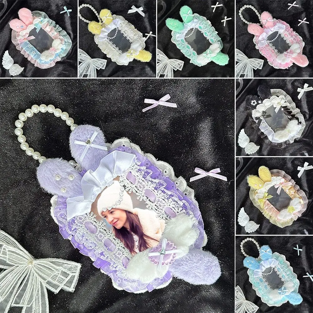 

New Pink Bow Card Holder Lace Plush Photo Protector Case with Ribbon Anime Photocard Holder