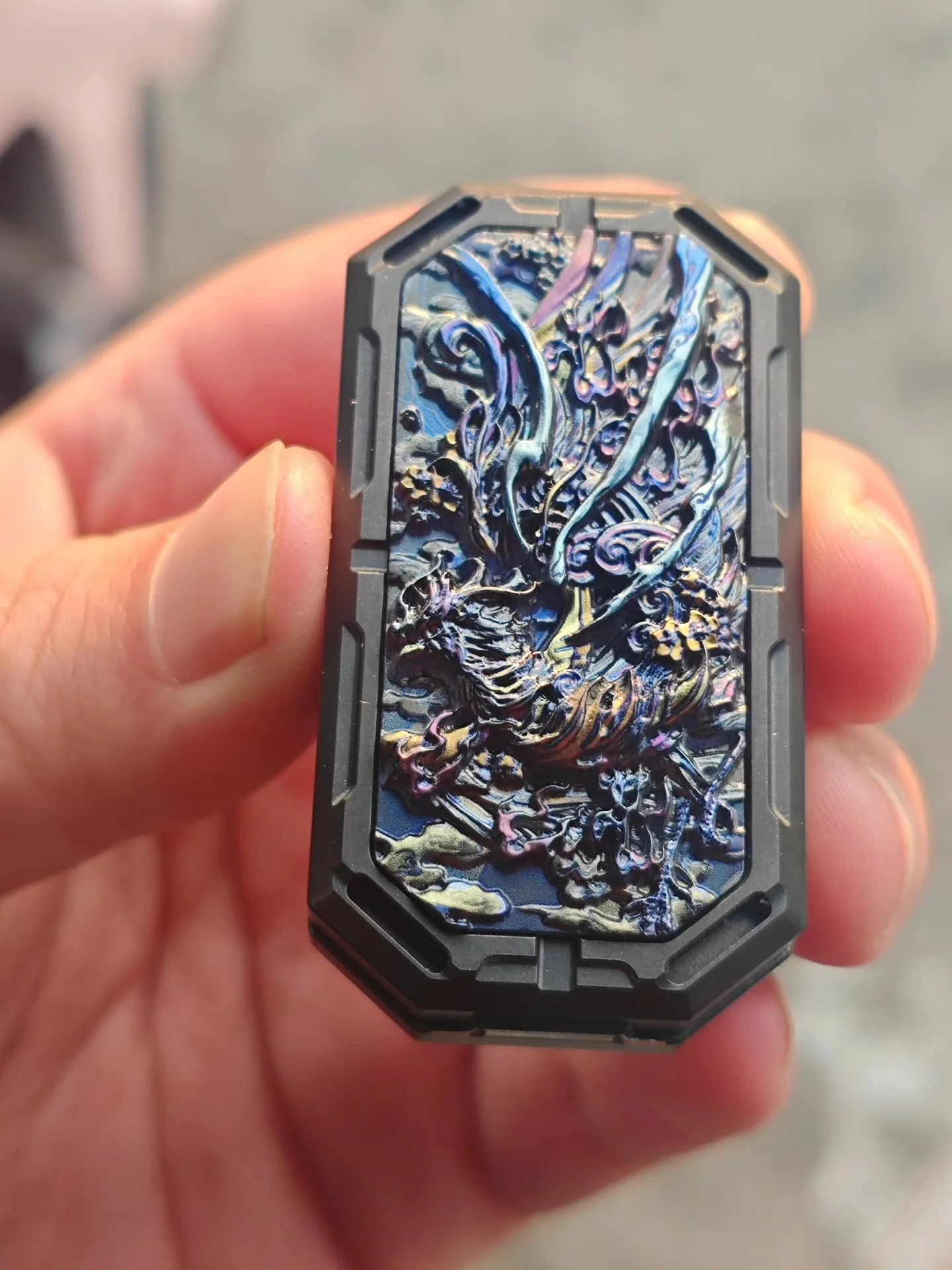 Used EDC Liu's Rules 1.0 Steel Black-plated Paragraph Push Card Out of Print Zirconium Color Dragon and Phoenix Patch