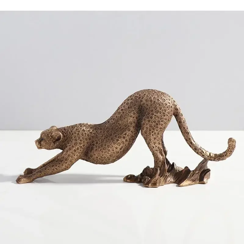 

#For Animal Statue Leopard Resin Crafts Furnishings Golden Simulation Modern Home Decoration Figures^
