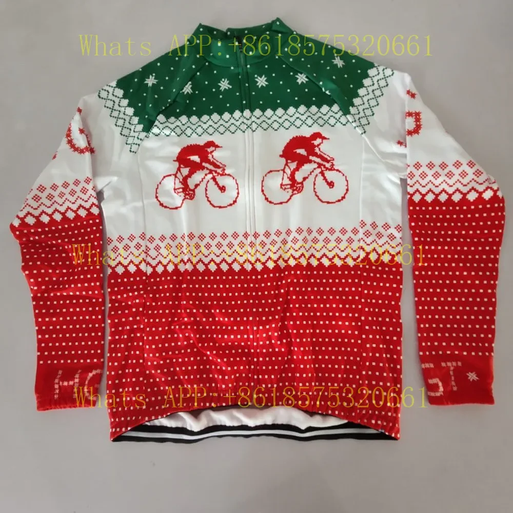 Christmas Theme Winter long sleeves Jerseys Fleece man red blue cycling clothing MTB Mountain Bike wear clothes Ciclismo