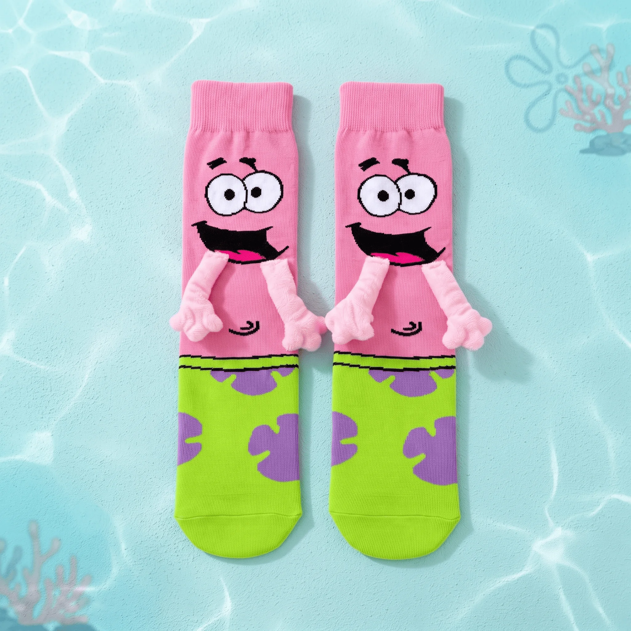 Kreative 3D Cartoon Socken SpongeBob & Patrick Händchen haltend Lustige Magnetische Crew-Socken aus Baumwolle Neuartiges Geschenk für Paare Streetwear – Detail 2
