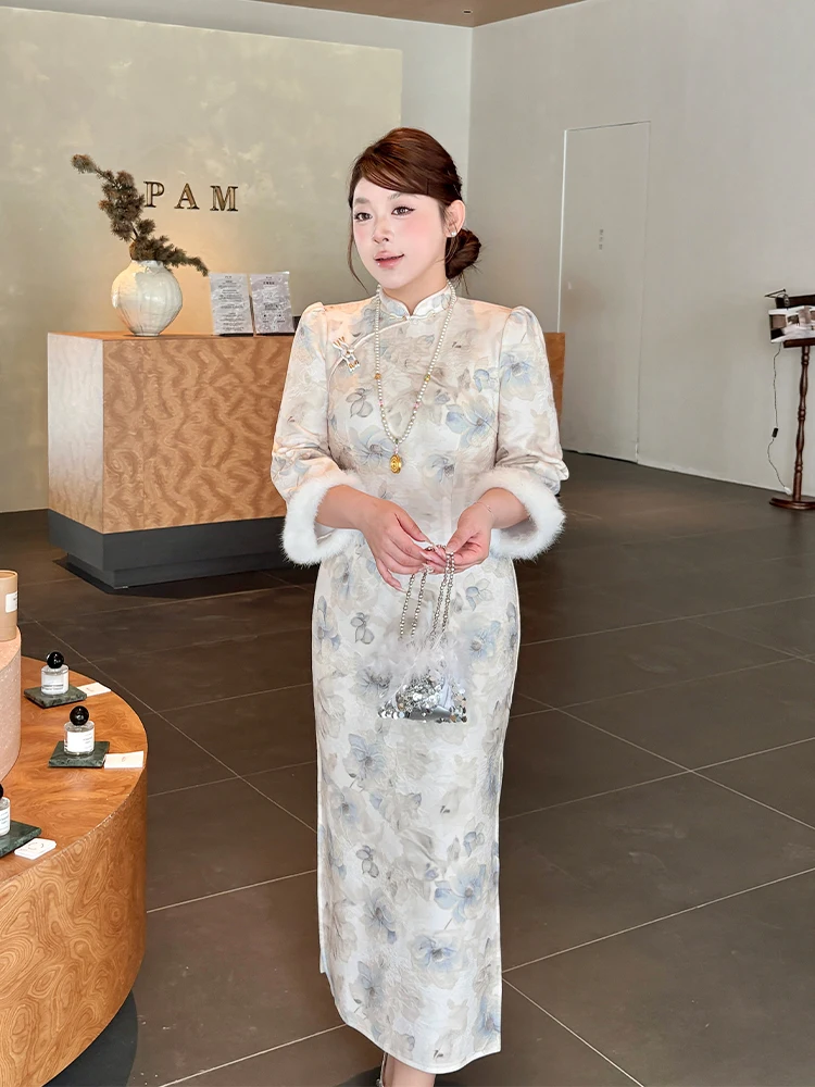 

Новое китайское платье с цветочным принтом для похудения, большие размеры, женское платье Bell Sve с высокой талией Dr Ele Gentle Retro Faion