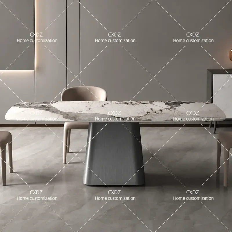 Modern Minimalist Rectangular Dining Table Light Luxury Rock Slab Top Simple Design for Small Apartment Restaurant Home