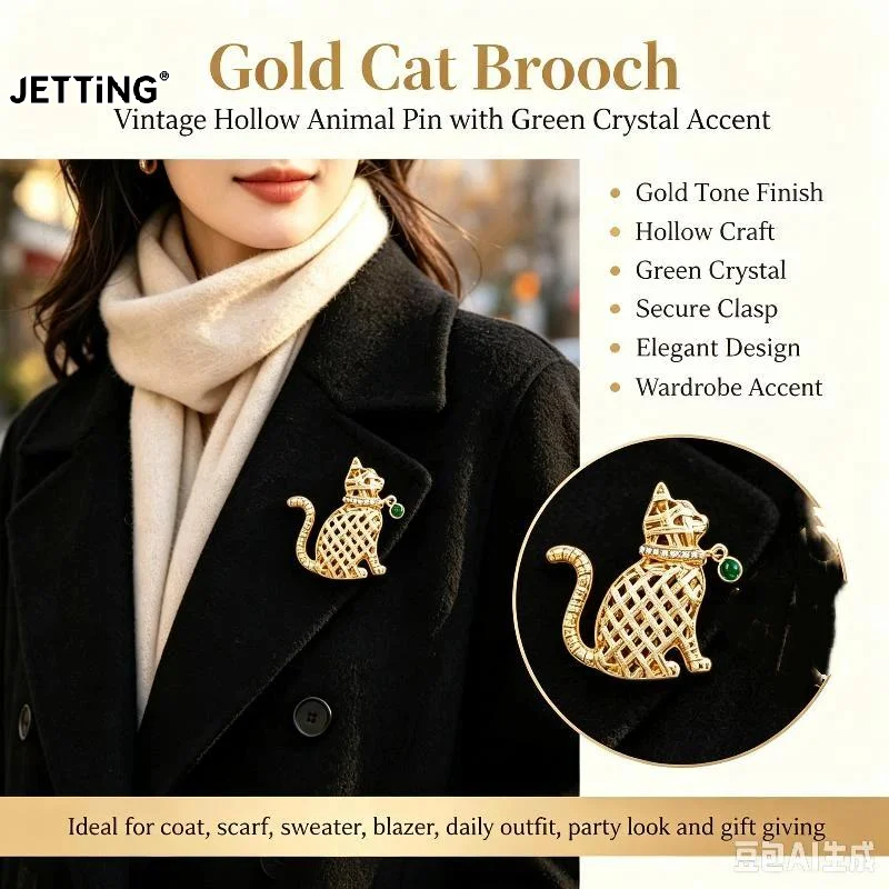 Luxury Openwork Cat Brooches for Women Unisex Animal Pins Casual Party Jewelry Accessories Gifts Decoration